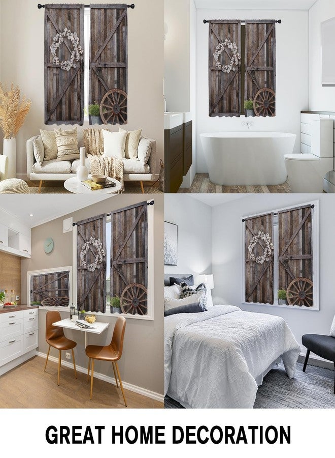 Coxila Farmhouse Kitchen Window Curtains 27.5 x 39 Inch Small Short Mini Cafe Rod Pocket Rustic Wooden Barn Door Western for Living Bedroom Room Home Treatment Set of 2 Curtain Panels Drapes Tiers - Image 5